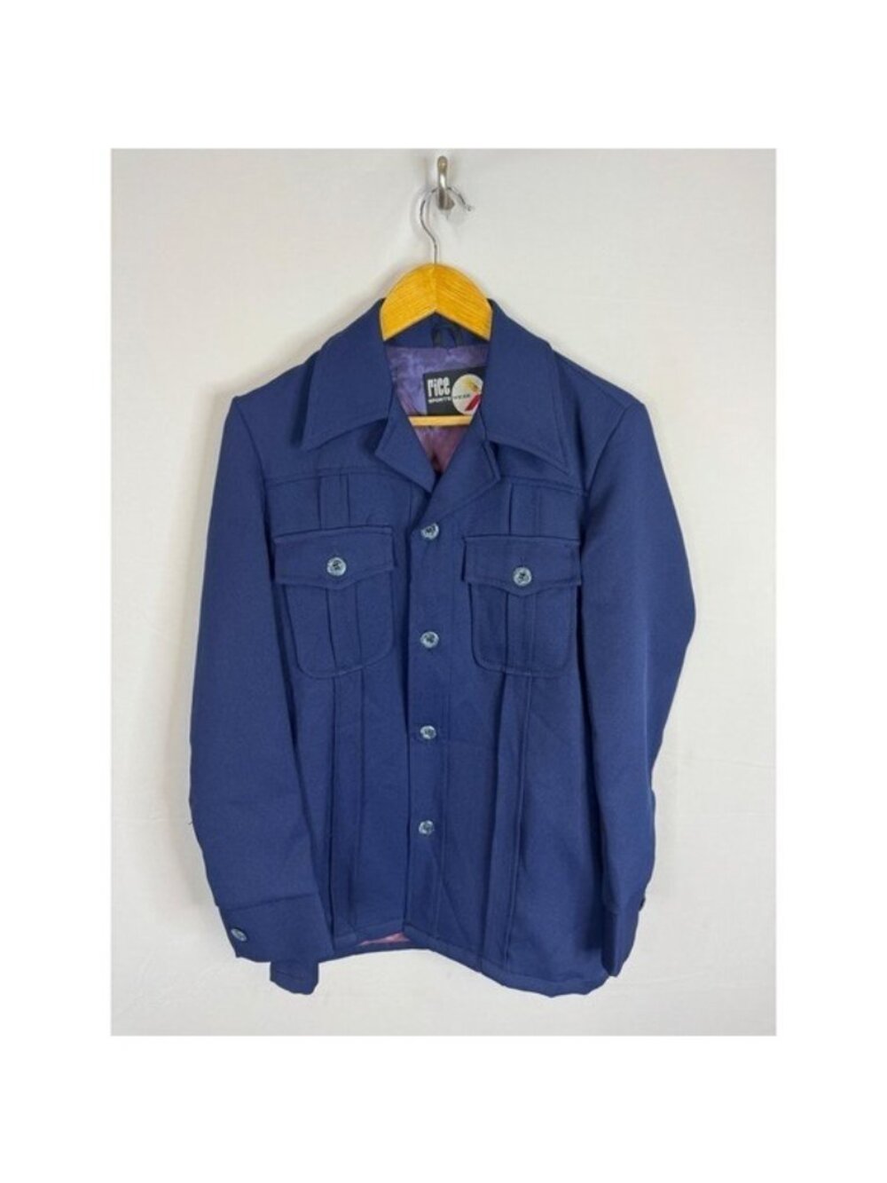 Vintage Rice Sportswear Mens Blue Safari Disco Shirt Jacket 36 1970s 70s